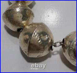 Navajo Old Pawn Sterling Silver Stamped Large Graduated Beads Necklace