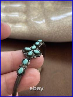 Navajo Old Pawn Vintage PATINA TURQUOISE Sterling Silver Cuff Bracelet FLORAL