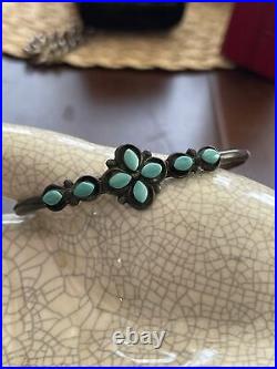 Navajo Old Pawn Vintage PATINA TURQUOISE Sterling Silver Cuff Bracelet FLORAL