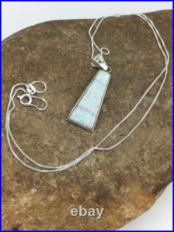 Navajo Opal Inlay Pendant Sterling Silver Chain Necklace Handmade 18 4776