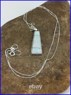 Navajo Opal Inlay Pendant Sterling Silver Chain Necklace Handmade 18 4776