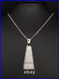 Navajo Opal Inlay Pendant Sterling Silver Chain Necklace Handmade 18 4776