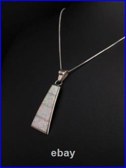 Navajo Opal Inlay Pendant Sterling Silver Chain Necklace Handmade 18 4776