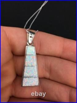 Navajo Opal Inlay Pendant Sterling Silver Chain Necklace Handmade 18 4776