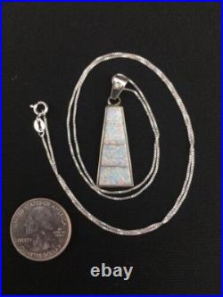 Navajo Opal Inlay Pendant Sterling Silver Chain Necklace Handmade 18 4776