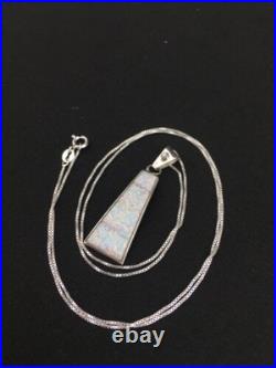 Navajo Opal Inlay Pendant Sterling Silver Chain Necklace Handmade 18 4776