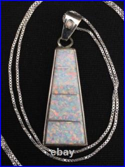 Navajo Opal Inlay Pendant Sterling Silver Chain Necklace Handmade 18 4776