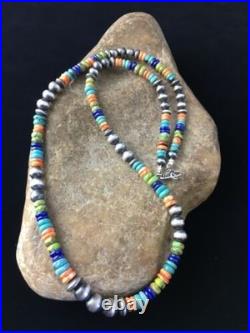 Navajo Orange Spiny Oyster Necklace Sterling Silver Pearls 21 1763