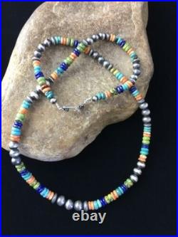 Navajo Orange Spiny Oyster Necklace Sterling Silver Pearls 21 1763