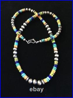 Navajo Orange Spiny Oyster Necklace Sterling Silver Pearls 21 1763