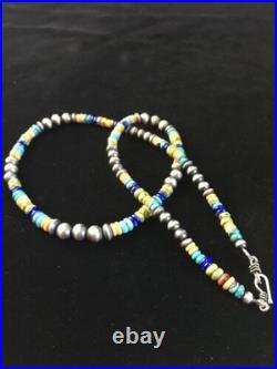 Navajo Orange Spiny Oyster Necklace Sterling Silver Pearls 21 1763 Navajo Orange Spiny Oyster Necklace Sterling Silver Pearls 21 1763