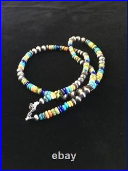 Navajo Orange Spiny Oyster Necklace Sterling Silver Pearls 21 1763