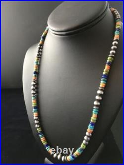 Navajo Orange Spiny Oyster Necklace Sterling Silver Pearls 21 1763