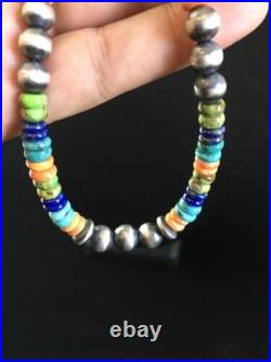 Navajo Orange Spiny Oyster Necklace Sterling Silver Pearls 21 1763