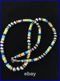 Navajo Orange Spiny Oyster Necklace Sterling Silver Pearls 21 1763