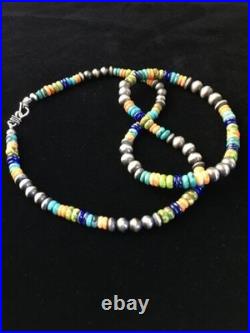 Navajo Orange Spiny Oyster Necklace Sterling Silver Pearls 21 1763