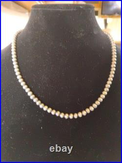 Navajo Oxidized Beaded Sterling Silver Necklace, Approx. 4 mm Beads 20inches