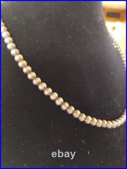 Navajo Oxidized Beaded Sterling Silver Necklace, Approx. 4 mm Beads 20inches