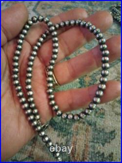 Navajo Oxidized Beaded Sterling Silver Necklace, Approx. 4 mm Beads 20inches