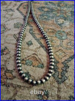 Navajo Oxidized Beaded Sterling Silver Necklace, Approx. 4 mm Beads 20inches
