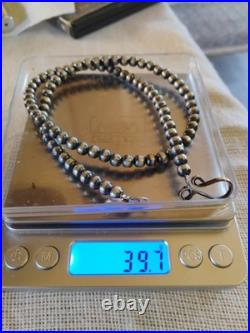 Navajo Oxidized Beaded Sterling Silver Necklace, Approx. 4 mm Beads 20inches