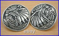 Navajo Pawn Hand-Tooled Sterling Silver Traditional Storytelling Post Earrings