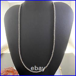 Navajo Pearl Beads 3 mm Sterling Silver Necklace 18 For Women