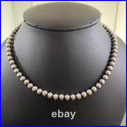 Navajo Pearl Beads 6 mm Sterling Silver Necklace Length 16 For Women