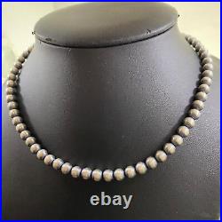 Navajo Pearl Beads 6 mm Sterling Silver Necklace Length 16 For Women