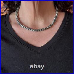 Navajo Pearl Beads 7 mm Sterling Silver Necklace Length 20-22 For Women