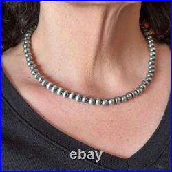 Navajo Pearl Beads 7 mm Sterling Silver Necklace Length 20-22 For Women