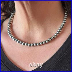 Navajo Pearl Beads 7 mm Sterling Silver Necklace Length 20-22 For Women
