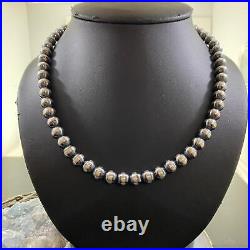 Navajo Pearl Beads 8 mm Sterling Silver Necklace Length 22 For Women