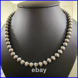 Navajo Pearl Beads 8 mm Sterling Silver Necklace Length 22 For Women