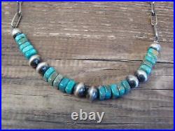 Navajo Pearl & Square Turquoise Sterling Silver 18 Link Chain Necklace by I