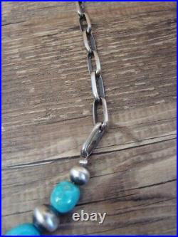 Navajo Pearl & Turquoise Sterling Silver 17 Link Chain Necklace by I. John