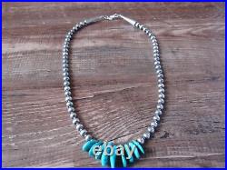Navajo Pearl & Turquoise Sterling Silver Hand Strung 16 Necklace Doreen Jake