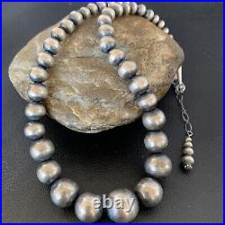 Navajo Pearls Graduated Sterling Silver Round Seamless Bead Necklace 22