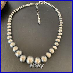 Navajo Pearls Graduated Sterling Silver Round Seamless Bead Necklace 22