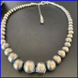 Navajo Pearls Graduated Sterling Silver Round Seamless Bead Necklace 22