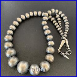 Navajo Pearls Graduated Sterling Silver Round Seamless Bead Necklace 22