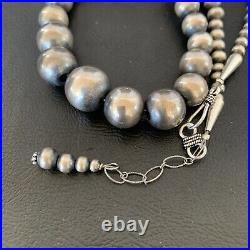 Navajo Pearls Graduated Sterling Silver Round Seamless Bead Necklace 22