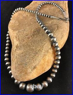 Navajo Pearls Graduated Sterling Silver Southwestern Bead Necklace 36