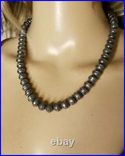 Navajo Pearls Handmade Seamed Sterling Silver 10 MM Beads Necklace 18 inches