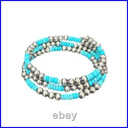 Navajo Pearls Kingman Turquoise Wrap Bracelet Sterling Silver