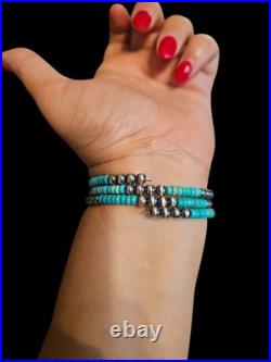 Navajo Pearls Kingman Turquoise Wrap Bracelet Sterling Silver