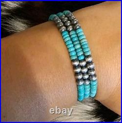 Navajo Pearls Kingman Turquoise Wrap Bracelet Sterling Silver