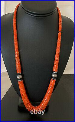 Navajo Pearls Native Am Sterling Silver Graduated Apple Coral Necklace 24in 787