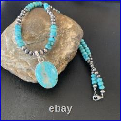 Navajo Pearls Necklace Blue Kingman Turquoise Pendant Sterling Silver 11863