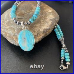 Navajo Pearls Necklace Blue Kingman Turquoise Pendant Sterling Silver 11863